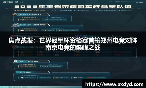 焦点战报：世界冠军杯资格赛首轮郑州电竞对阵南京电竞的巅峰之战